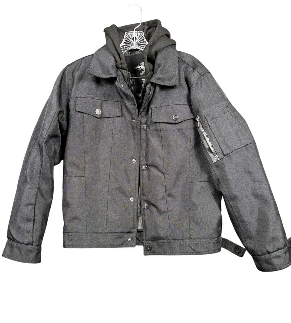Sportier Ballistic Windproof Jacket Mens Size M/L Black Hooded Water Resistant